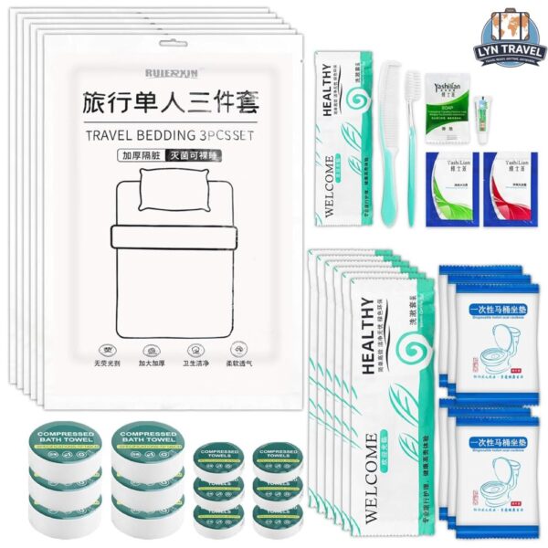 Disposable Travel Set, Hotel Travel Kit With Sheets And Toiletries (5-Pack)