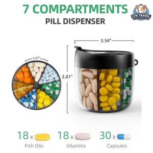 Puliv Portable Pill Dispenser Bottle, Vitamin Organizer With 7 Compartments